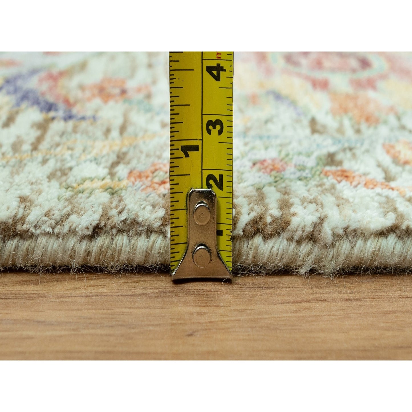 2'7"X18' Wimborne White Hand Knotted Wool And Silk Sickle Design Rug