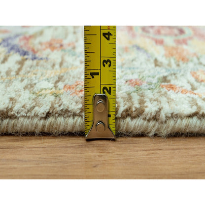 2'7"X18' Wimborne White Hand Knotted Wool And Silk Sickle Design Rug