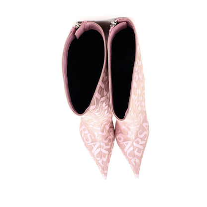 Versace Women'S Logo Knee High Boots Printed Canvas