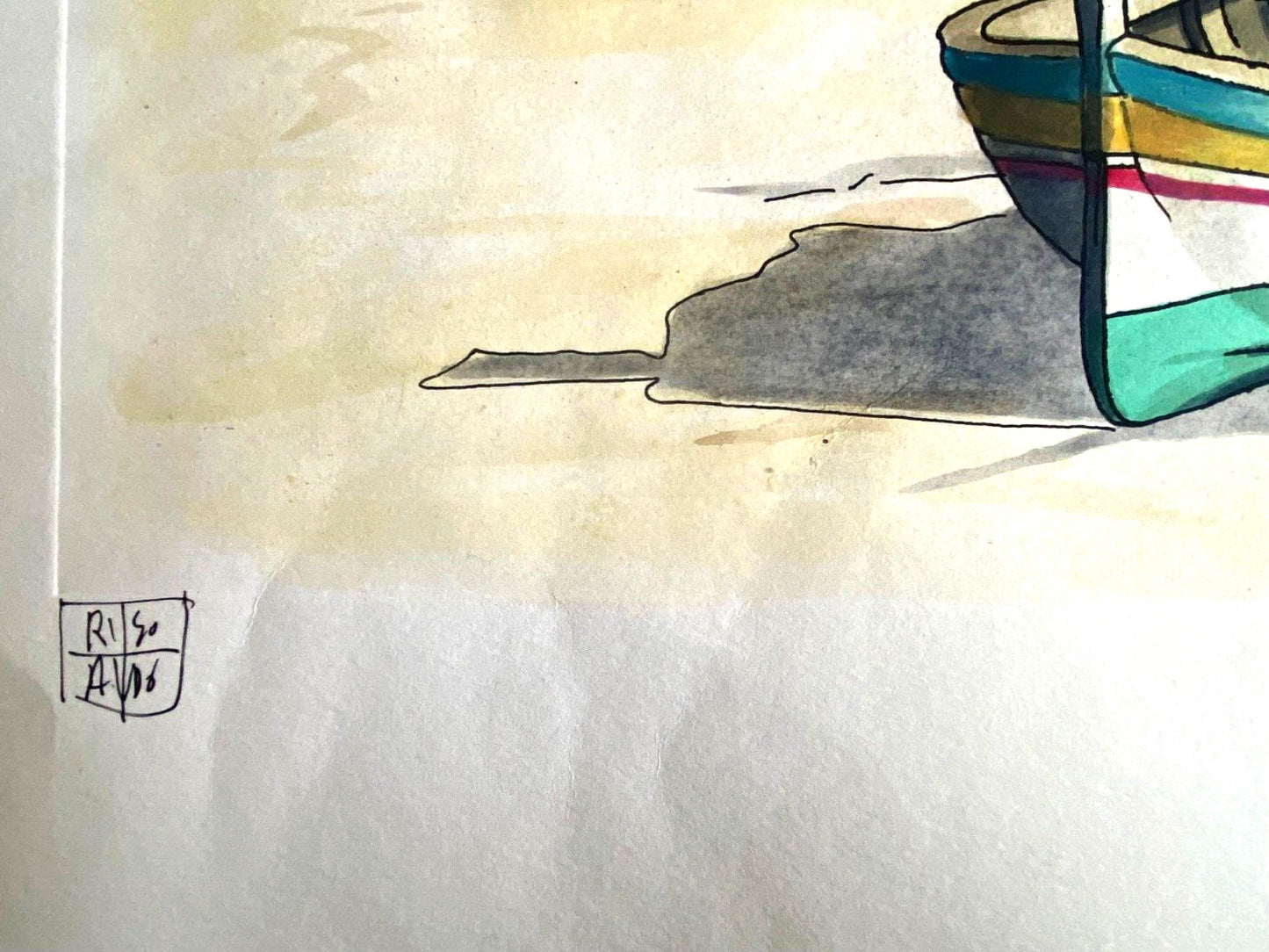 Aldo Riso ''Fishermen'S Boats'' - Hand-Painted Engraving Authenticated 60X80