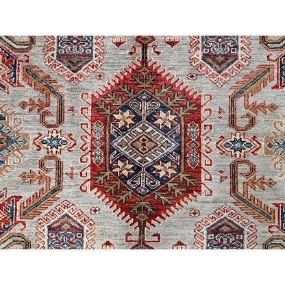 8'X9'10" Ivory 100% Wool Afghan Super Kazak Hand Knotted Oriental Rug