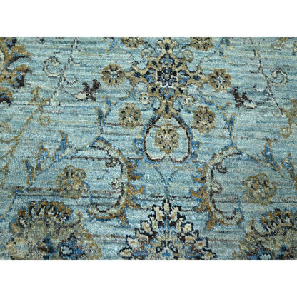 7'2"X7'2" Blue All Over Flower Design Pure Wool Hand Knotted Round Rug