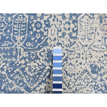 5'1"X7' Blue Wool And Silk Hand Knotted Broken Zoroastrian Design Rug