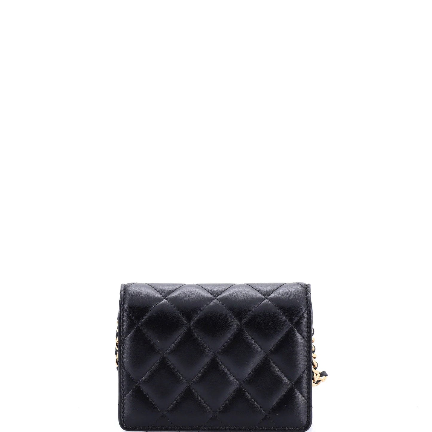 Chanel Camellia Bow Flap Card Holder With Chain Quilted Lambskin