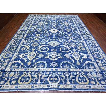 10'2"X13'8" Blue Fine Peshawar With Heris Hand Knotted Natural Wool Rug