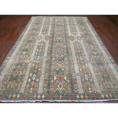 9'X11'8" Gray Moroccan Berber Influence Pattern All Wool Hand Knotted Rug