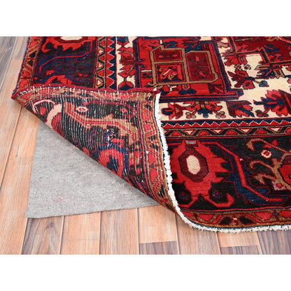 7'10"X11'9" Red Hand Knotted Semi Antique Zoroastrian Heris Pure Wool Rug
