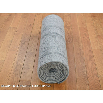 2'5"X10'8" Gray Fine Jacquard Hand Loomed Modern Runner Wool Art Silk Rug