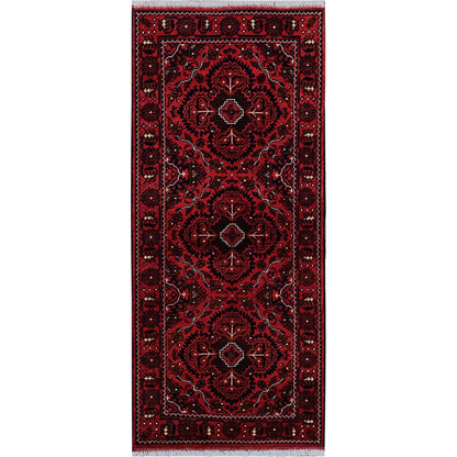 2'3"X5'2" Red Hand Knotted Afghan Khamyab Tribal Design All Wool Runner Rug