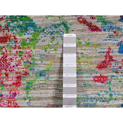 8'10"X12'2" Gray Abstract Design Sari Silk With Wool Hand Knotted Rug