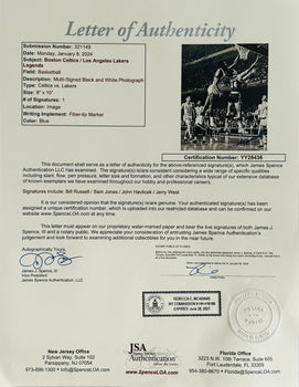 Bill Russell John Havlicek Sam Jones & Jerry West Autographed 8X10 Photo (Jsa)