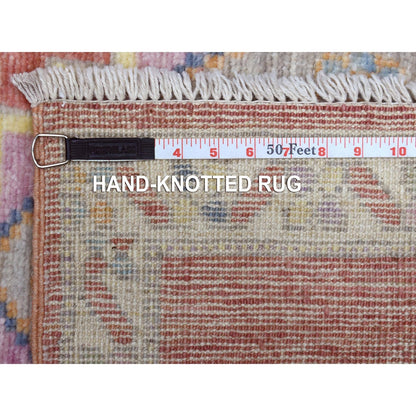 2'10"X9'6" Coral Red Afghan Angora Oushak Wool Hand Knotted Runner Rug