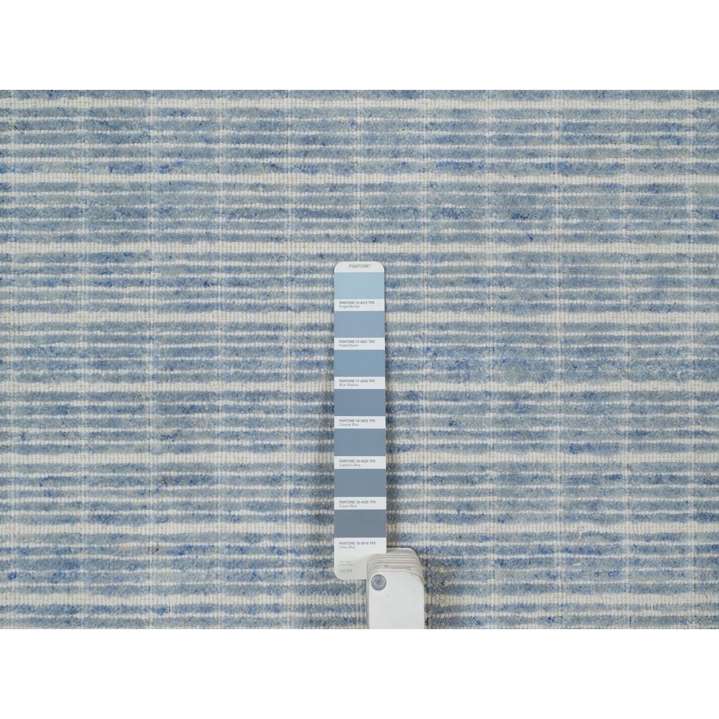 9'1"X12' Faded Blue Modern Plain Decor Box Design Loomed Knotted Wool Rug