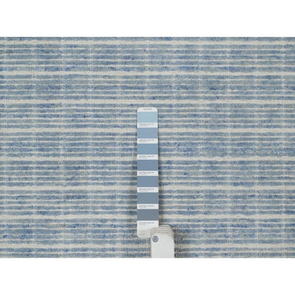 9'1"X12' Faded Blue Modern Plain Decor Box Design Loomed Knotted Wool Rug