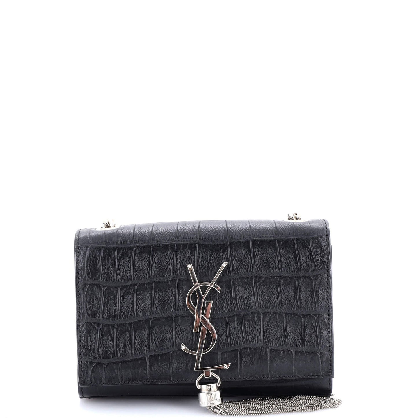 Saint Laurent Classic Monogram Tassel Crossbody Bag Crocodile Embossed Leather
