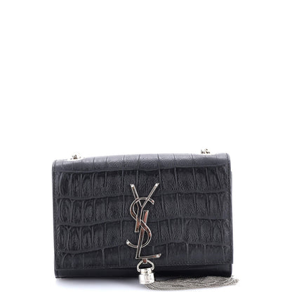 Saint Laurent Classic Monogram Tassel Crossbody Bag Crocodile Embossed Leather