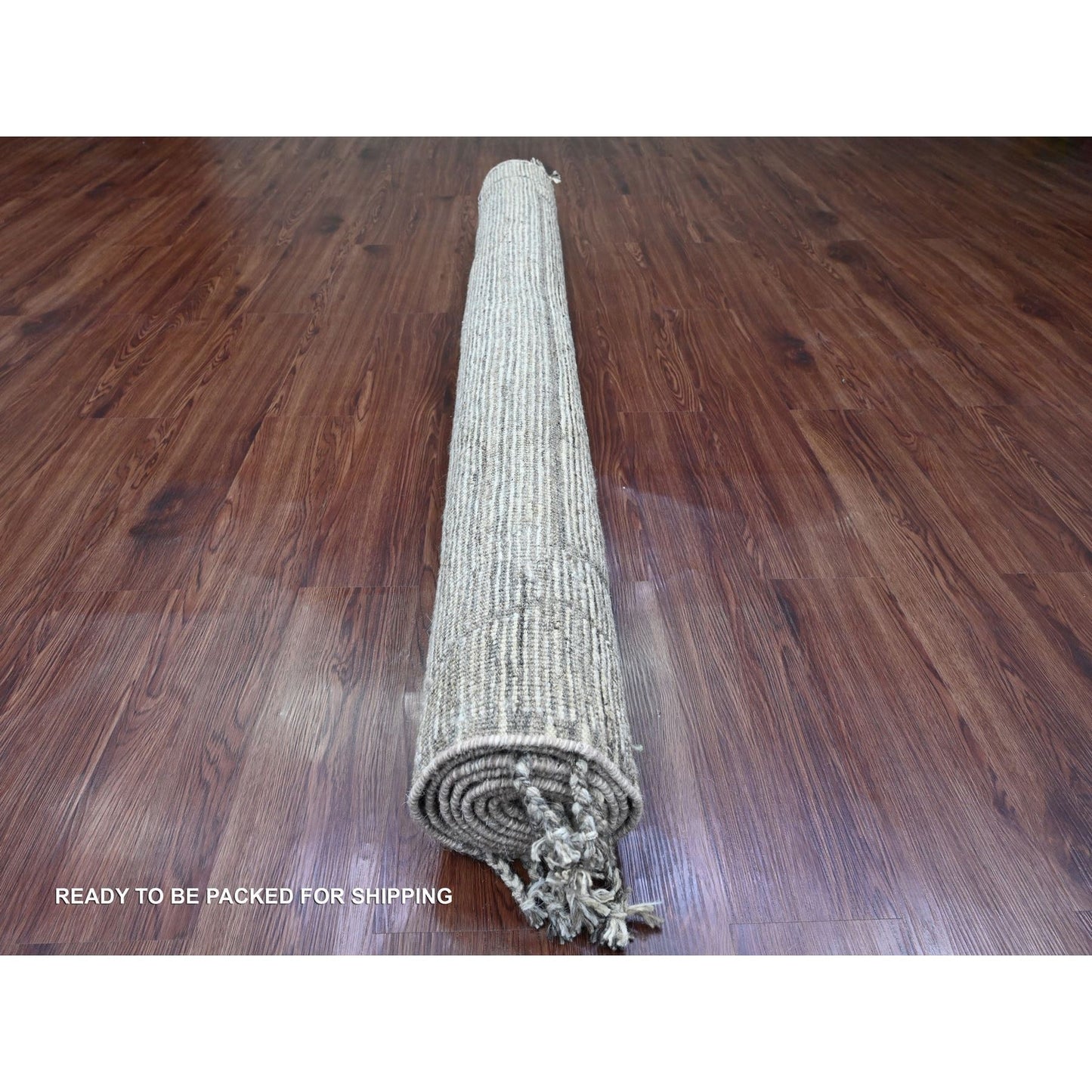 6'2"X9' Gray Moroccan Weave Compartment Design Hand Knotted Soft Wool Rug