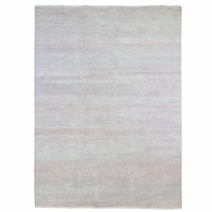 9'X12'1" Pink Grass Design Gabbeh Hand Knotted Wool And Silk Modern Rug