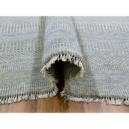 12'X12'4" Olive Gray Grass Design Undyed Wool Hand Knotted Square Rug
