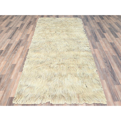 3'X5'4" Beige Undyed Natural Wool Hand Knotted Shaggy Moroccan Rug