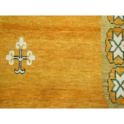 9'X12'4" Golden Yellow Khotan Design Hand Knotted 100% Wool Oriental Rug