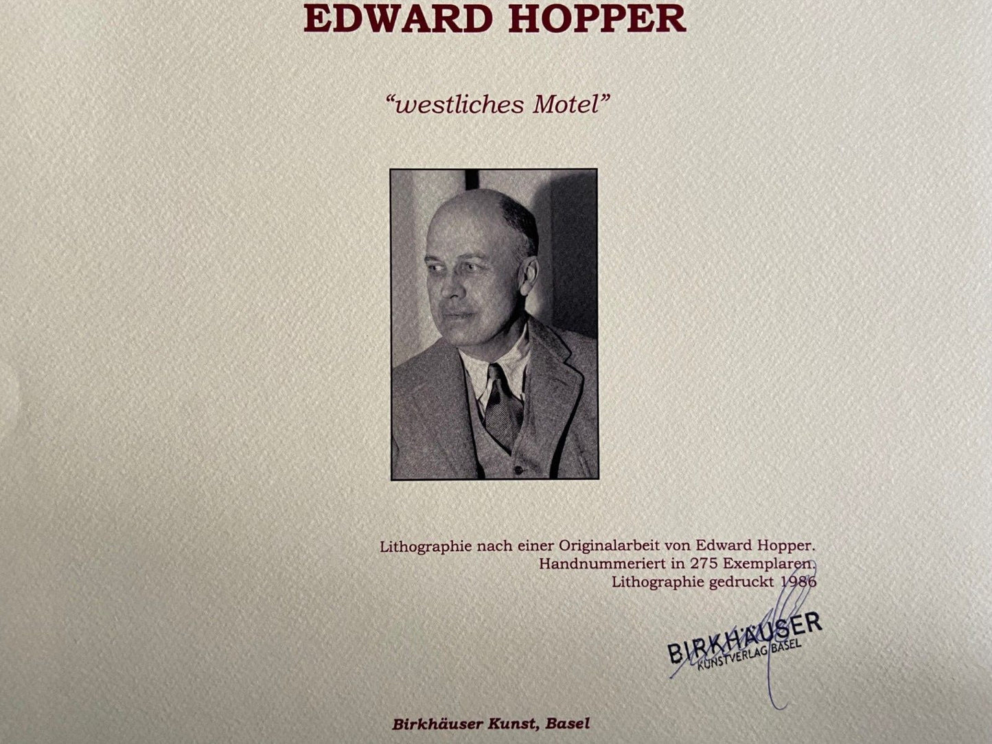 Edward Hopper, Lithograph Coa (Hand-Numbered Signed Limited)