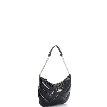 Small Gucci GG Marmont Half Moon Chain Shoulder Bag Matelasse Leather