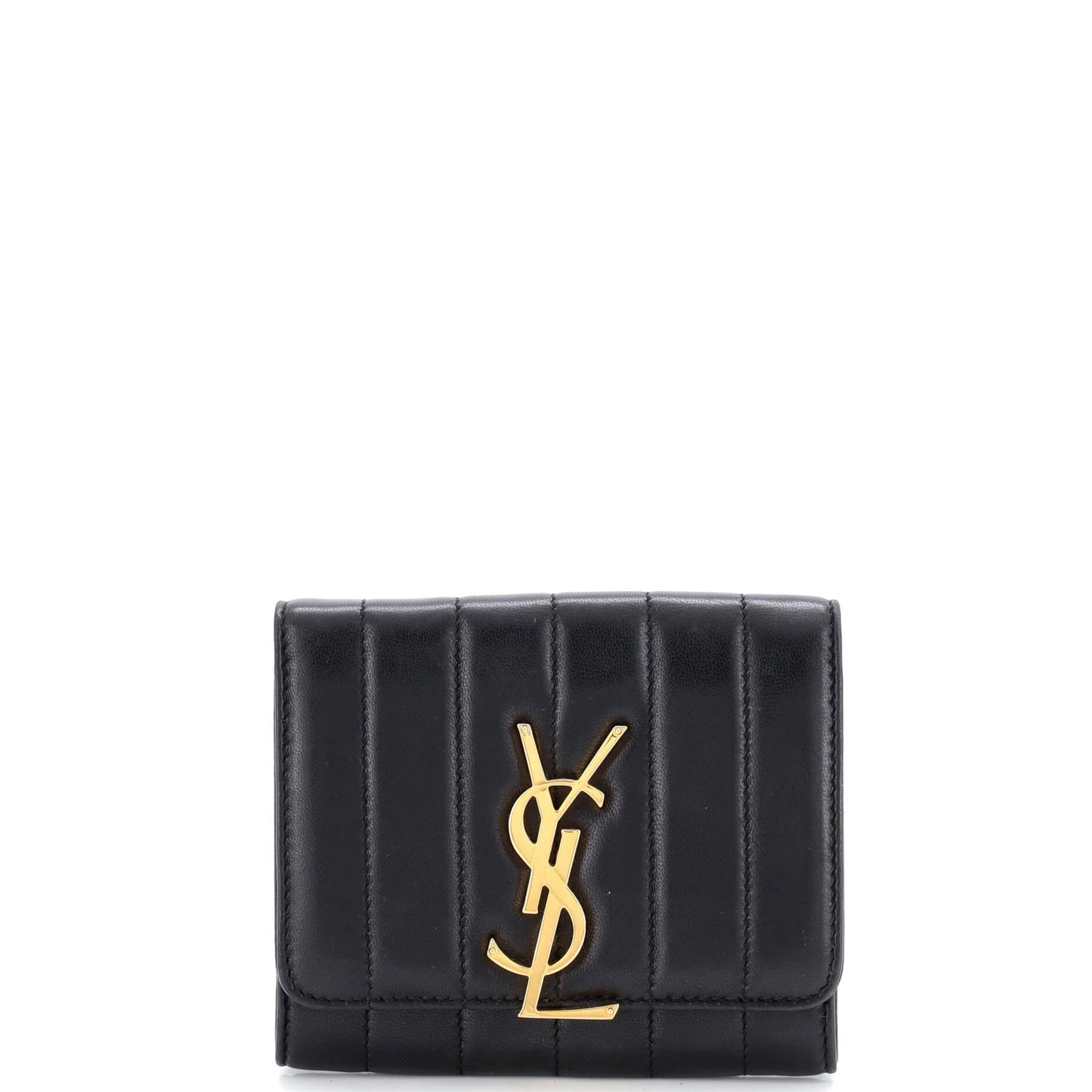 Saint Laurent Vicky Flap Wallet Vertical Quilted Leather Compact