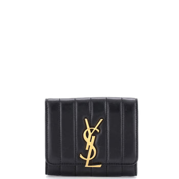 Saint Laurent Vicky Flap Wallet Vertical Quilted Leather Compact