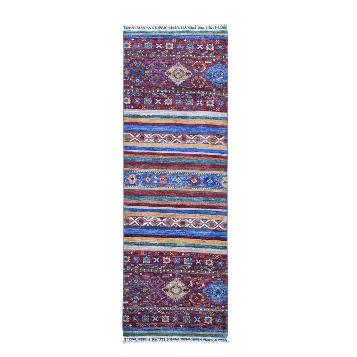 2'8"X8'3" Red Super Kazak Khorjin Design Wool Handknotted Wide Runner Rug
