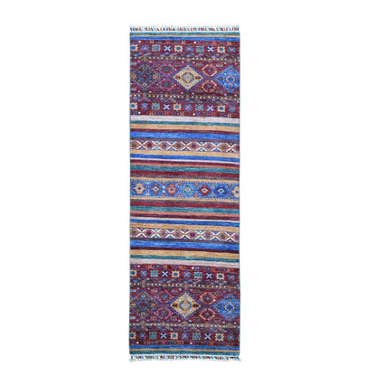 2'8"X8'3" Red Super Kazak Khorjin Design Wool Handknotted Wide Runner Rug