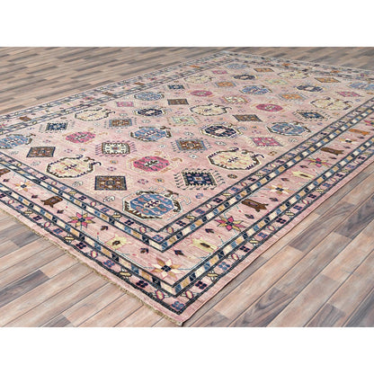 8'10"x12' Blush Pink Organic Wool Hand Knotted Afghan Super Kazak Rug