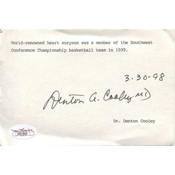 Dr Denton A Cooley Signed 4X6 Card