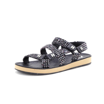 Chanel Women'S Crystal Cc Sandals Tweed