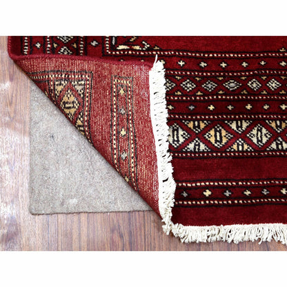 2'6"X9'1" Mori Bokara Deep And Rich Red Soft Wool Hand Knotted Runner Rug