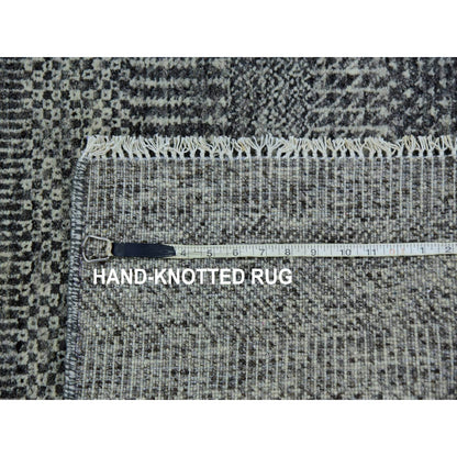 2'7"X11'8" Flint Gray Hand Knotted Grass Design Undyed Wool Runner Rug