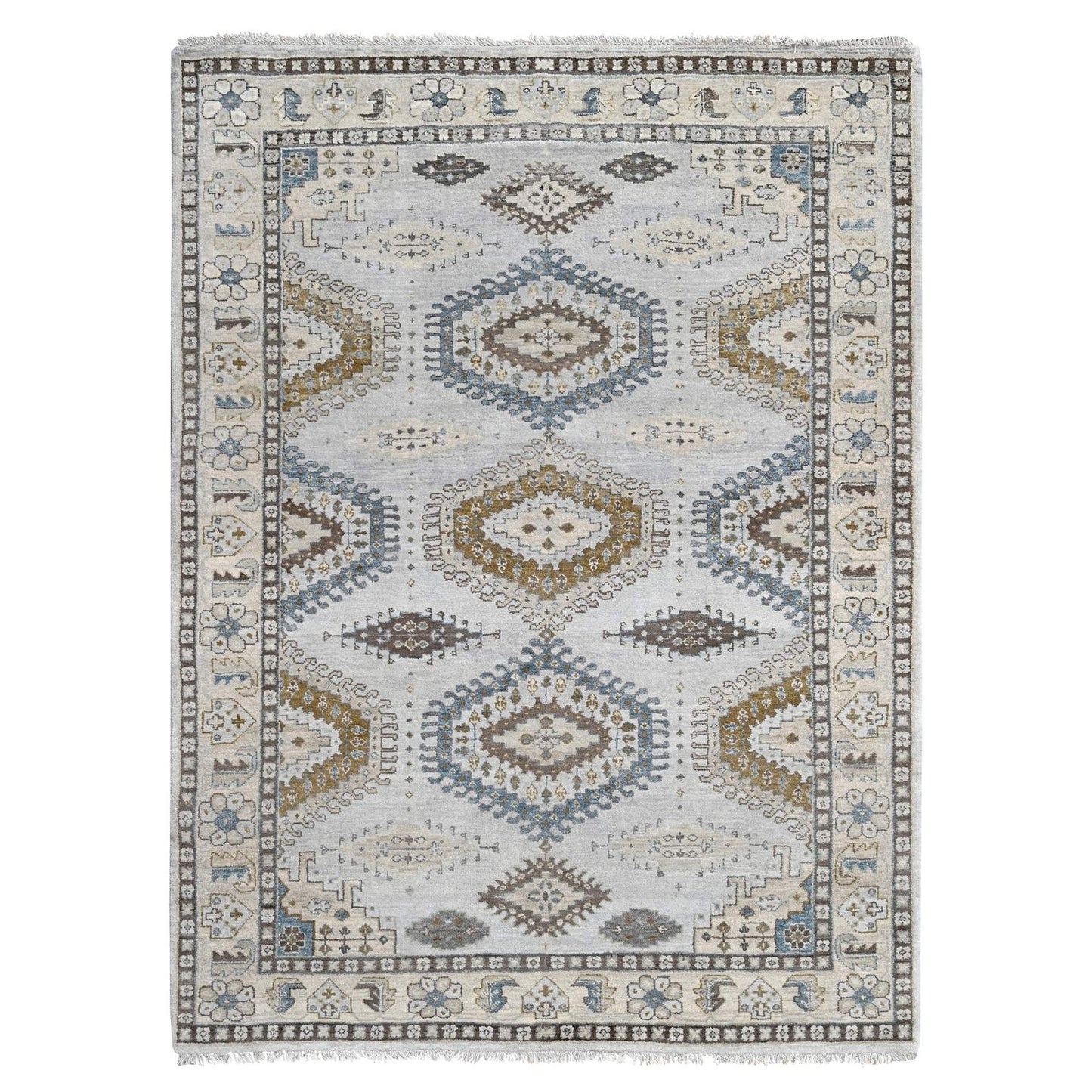 5'1"X6'10" Gray Zoroastrian Village Inspired Pure Wool Hand Knotted Rug