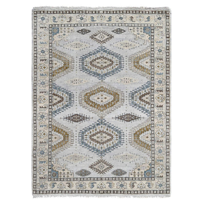 5'1"X6'10" Gray Zoroastrian Village Inspired Pure Wool Hand Knotted Rug