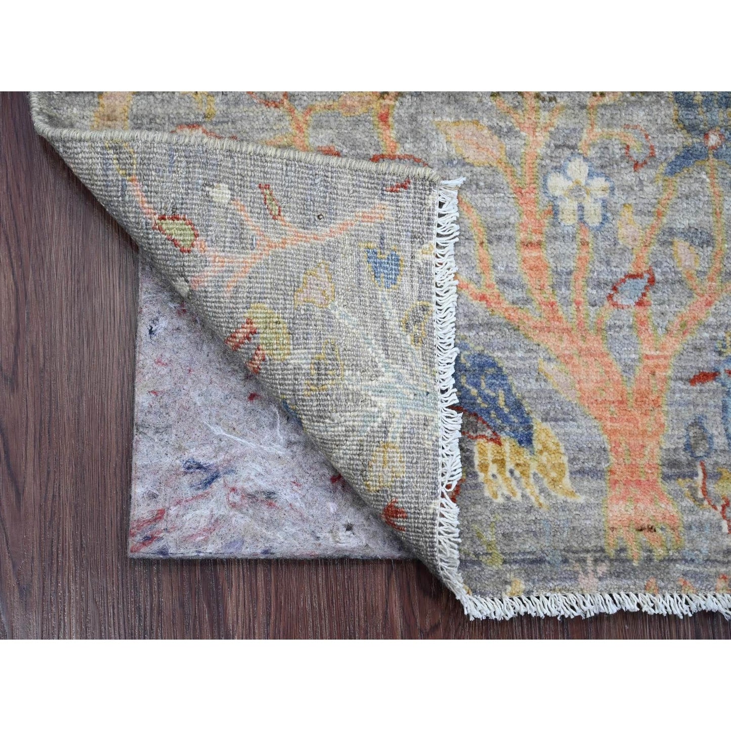 2'1"X3'1" Gray 100% Wool Birds Of Paradise Design Hand Knotted Mat Rug