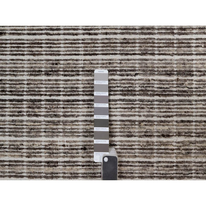 9'1"X12' Brown Modern Plain Decor Box Design Loomed Knotted Soft Wool Rug