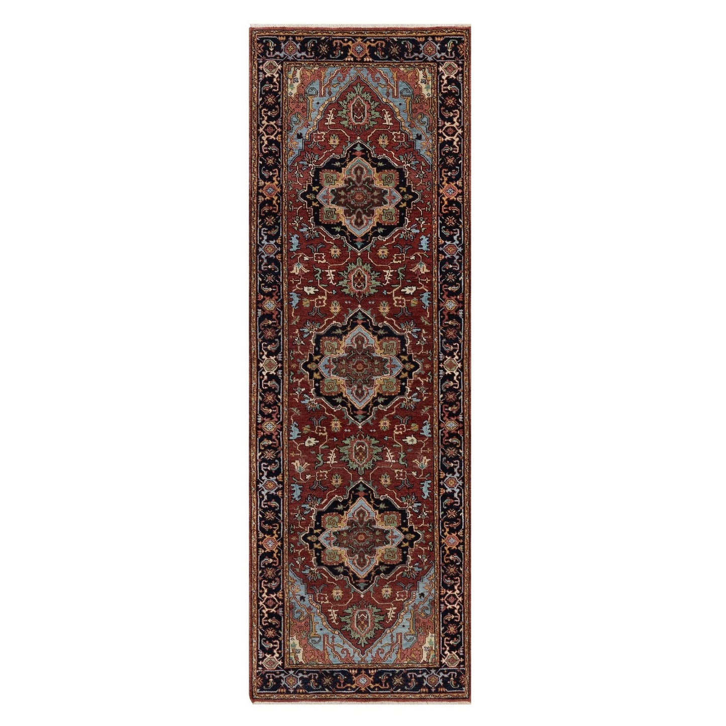 2'8"X8'1" Red Hand Knotted Rug Antiqued Fine Heris Re-Creation Wool Runner