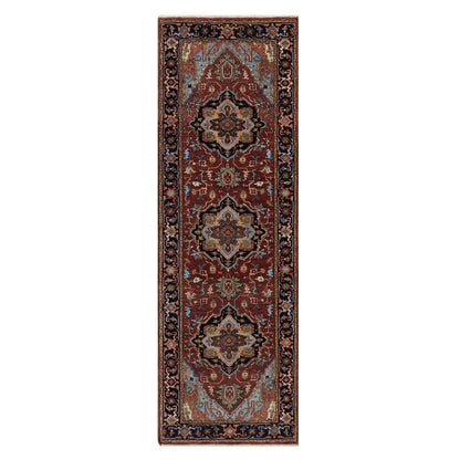 2'8"X8'1" Red Hand Knotted Rug Antiqued Fine Heris Re-Creation Wool Runner