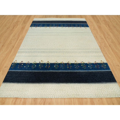 9'X12'1" Toque White Gabbeh Tree All Wool Hand Knotted Oriental Rug