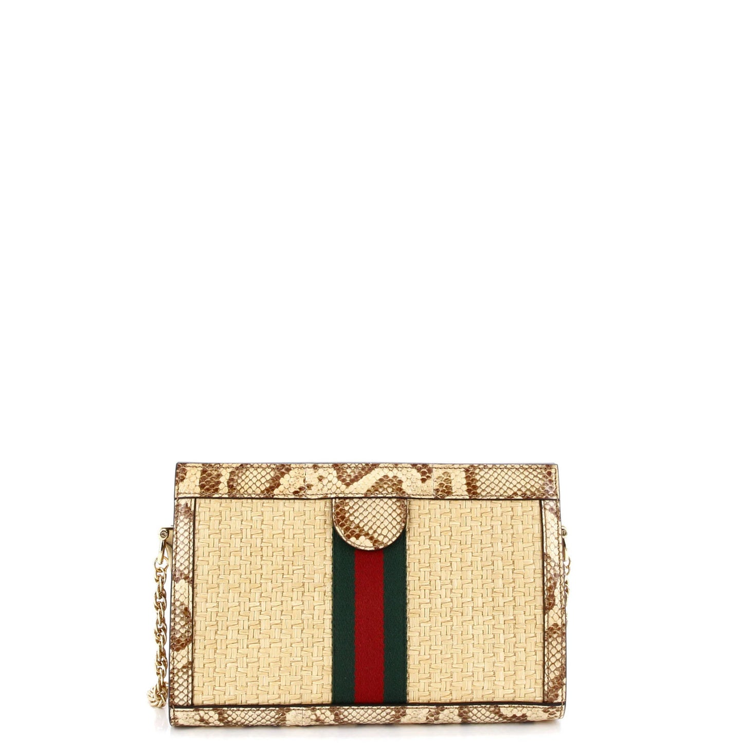 Gucci Ophidia Chain Shoulder Bag Raffia With Snakeskin Small