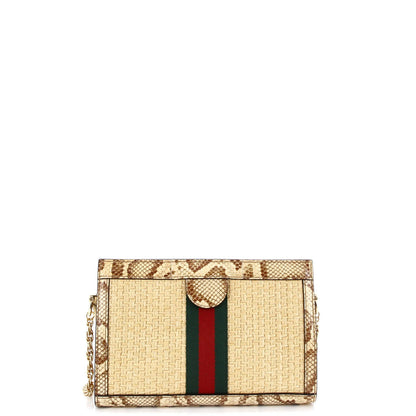 Gucci Ophidia Chain Shoulder Bag Raffia With Snakeskin Small