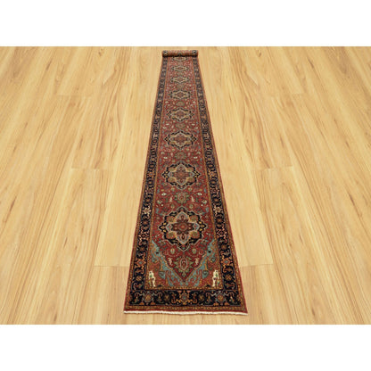 2'5"X19'9" Brick Red Wool Hand Knotted Heris Re-Creation Xl Runner Rug