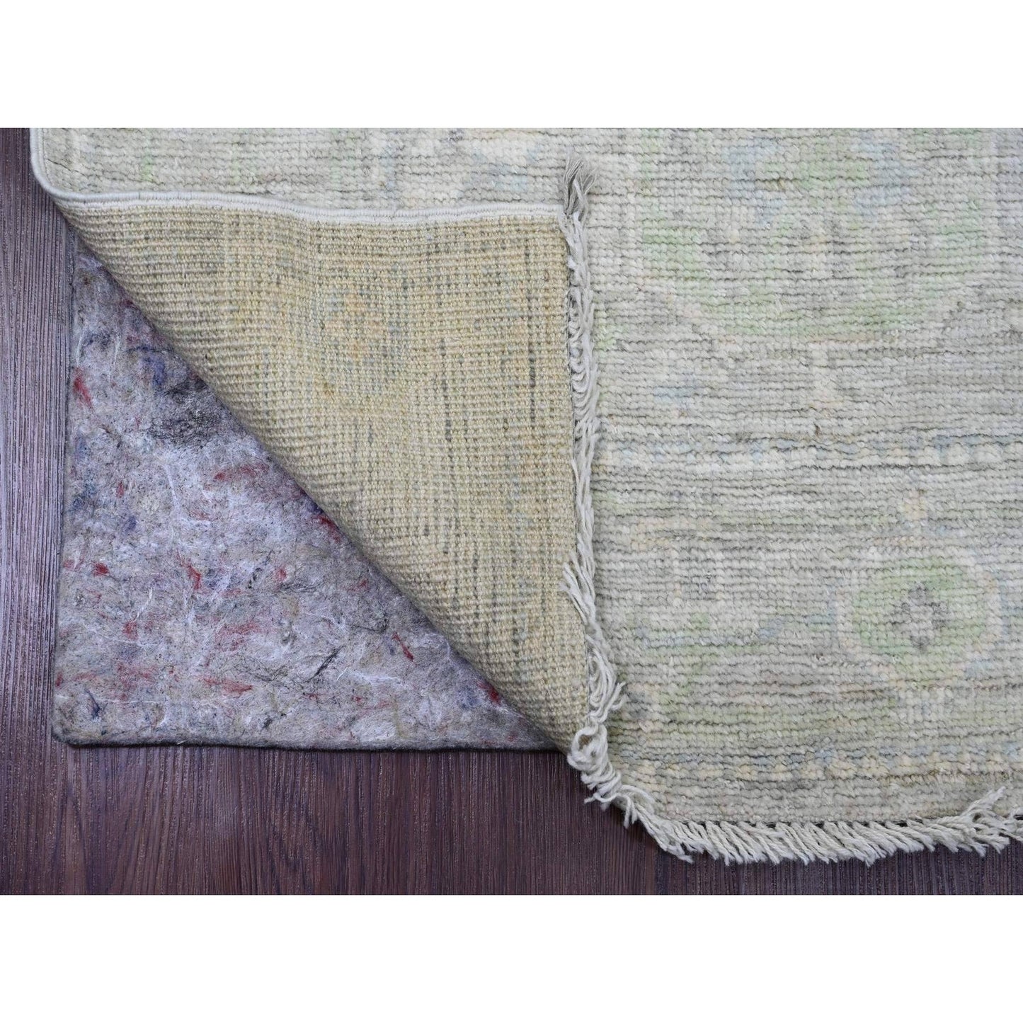 2'9"X9'7" Gray Angora Oushak Leaf Design Hand Knotted All Wool Runner Rug
