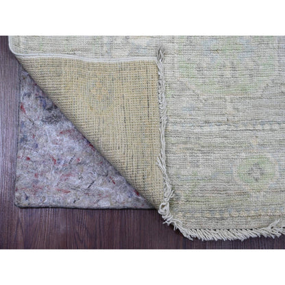 2'9"X9'7" Gray Angora Oushak Leaf Design Hand Knotted All Wool Runner Rug