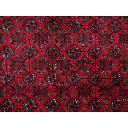 6'5"x9'5" Red Turkaman with Khoja Roshni Design Hand Knotted Soft Wool Rug