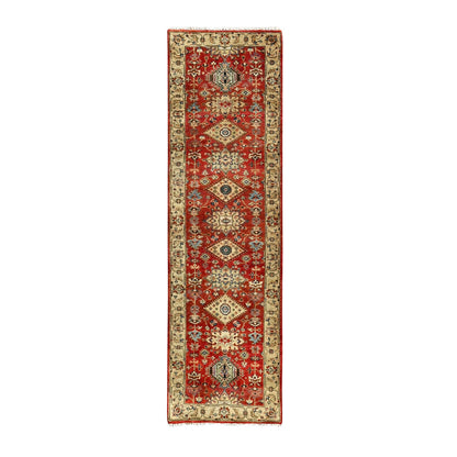 2'8"X10' Red Hand Knotted Wool Karajeh Design Runner Oriental Rug